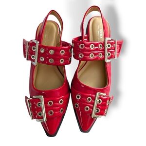 Soda Women's Red Patent Buckle Heels